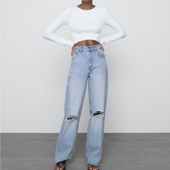 Zara Denim - Zara Wide Leg Ripped Jeans